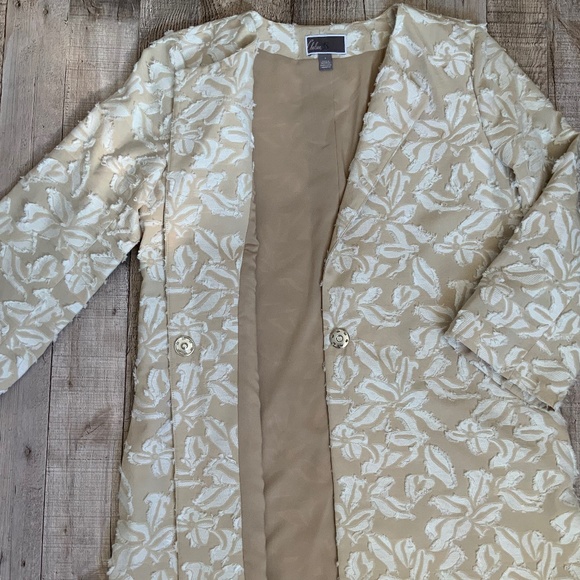 Nordstrom Chelsea28 Beige Flax Floral Eyelash Jacquard Long Blazer Jacke… - Picture 11 of 14